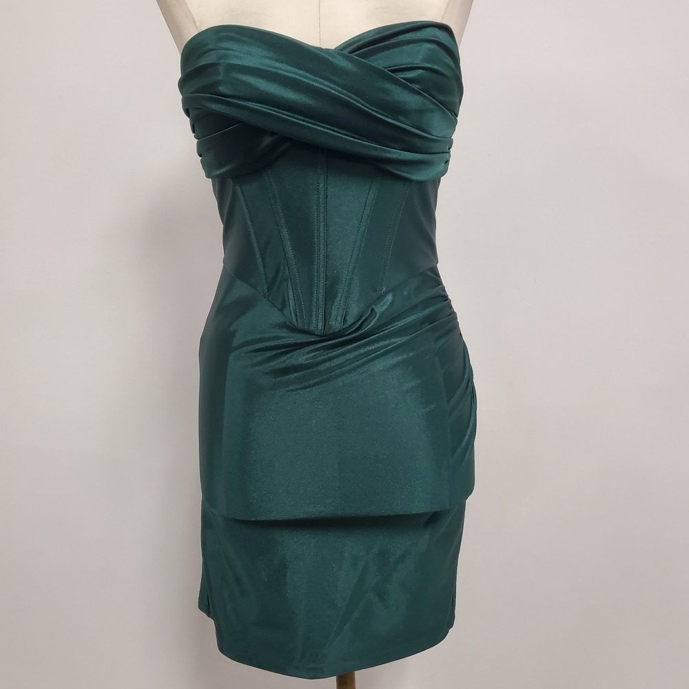 Jules & Cleo Womens Basque Waist Satin Hoco Dress‎ Size 0  Emerald Green Event